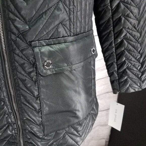 NEW Via Spiga M Cargo Zig Zag Quilted Zip up Jacket Black - Picture 10 of 15